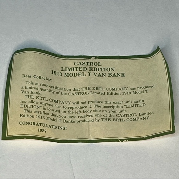 Vintage Castrol Limited Edition, 1913 Model T Van Bank. New inbox. - Picture 4 of 14